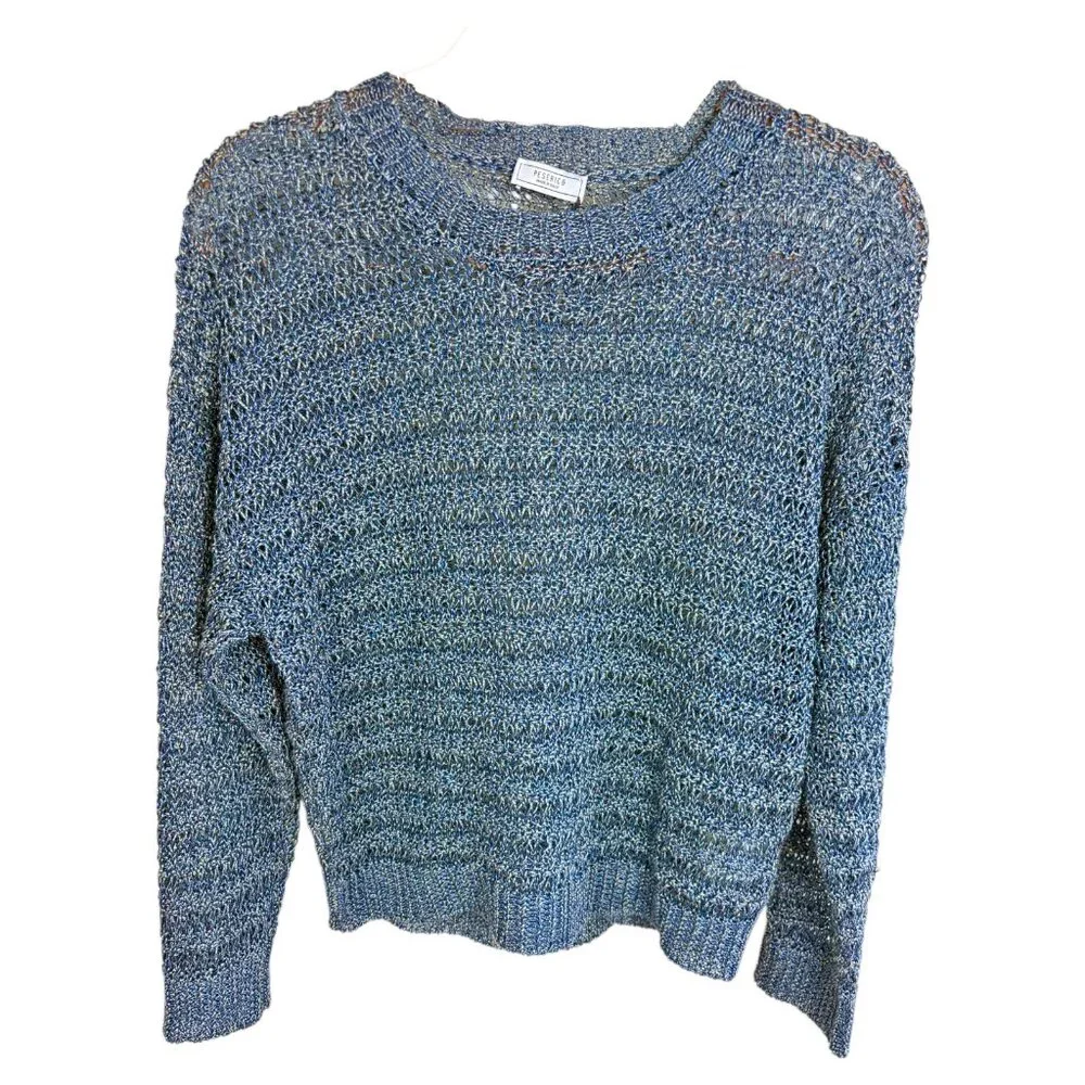 Peserico Blue Open Knit Linen Blend Crewneck Italian Sweater - Picture 3 of 9
